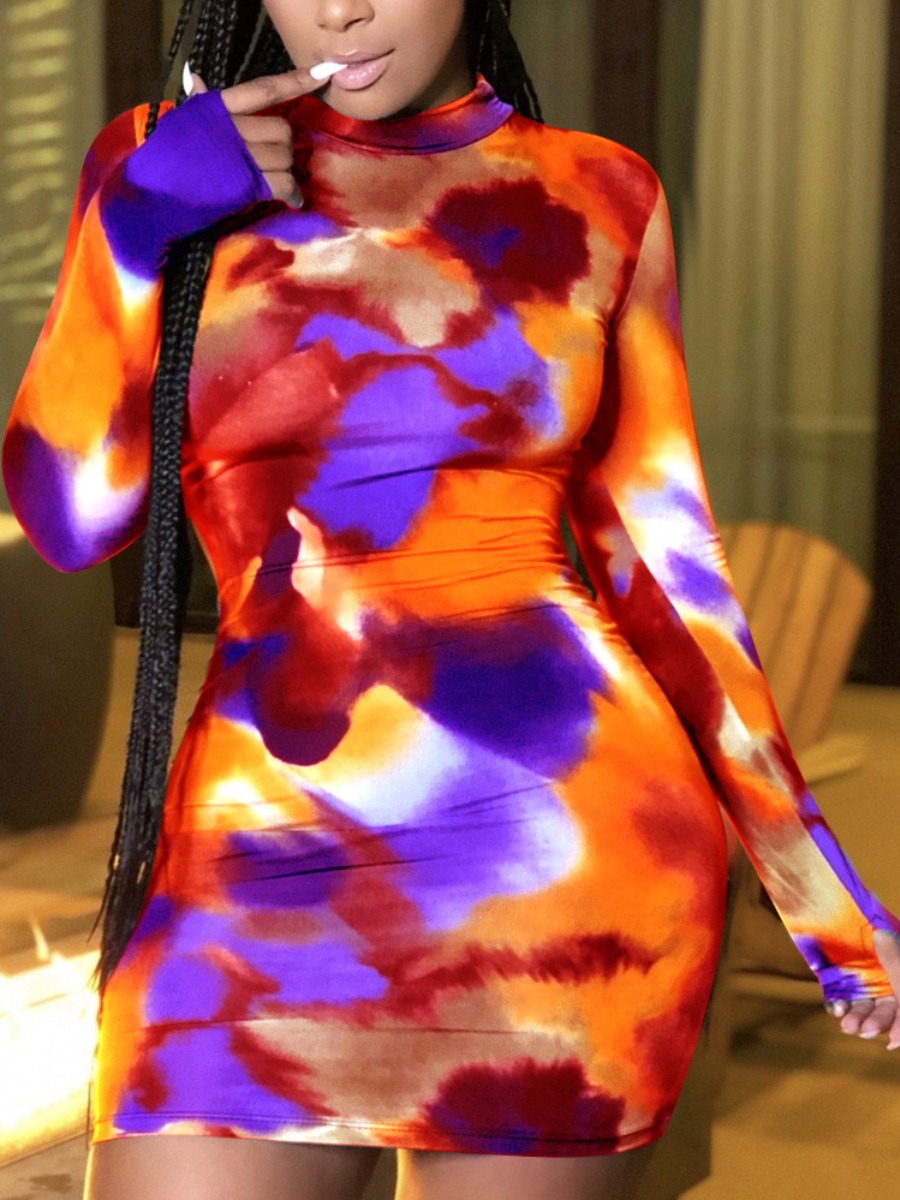 

LW Round Neck Tie Dye Bodycon Dress, Purple