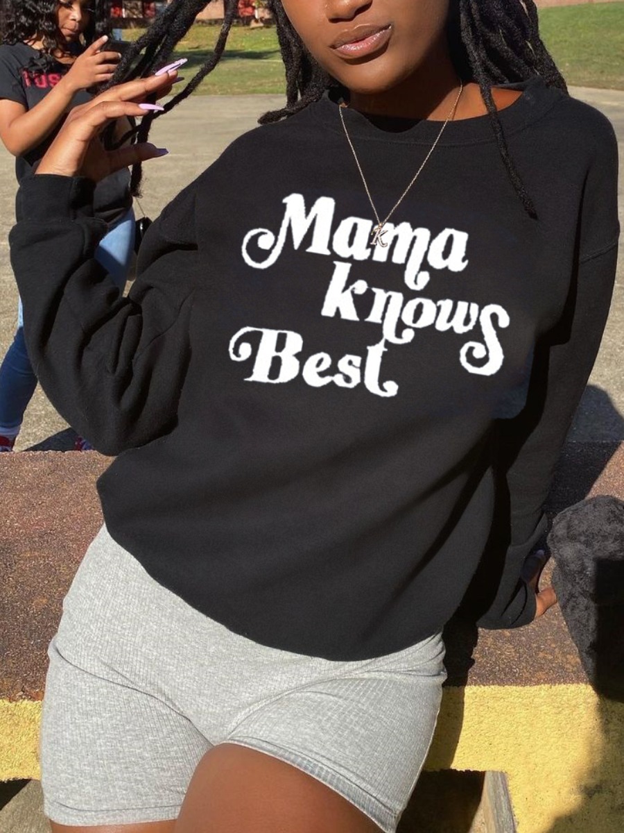 

LW Letter Print Oversized Sweatshirt, Black