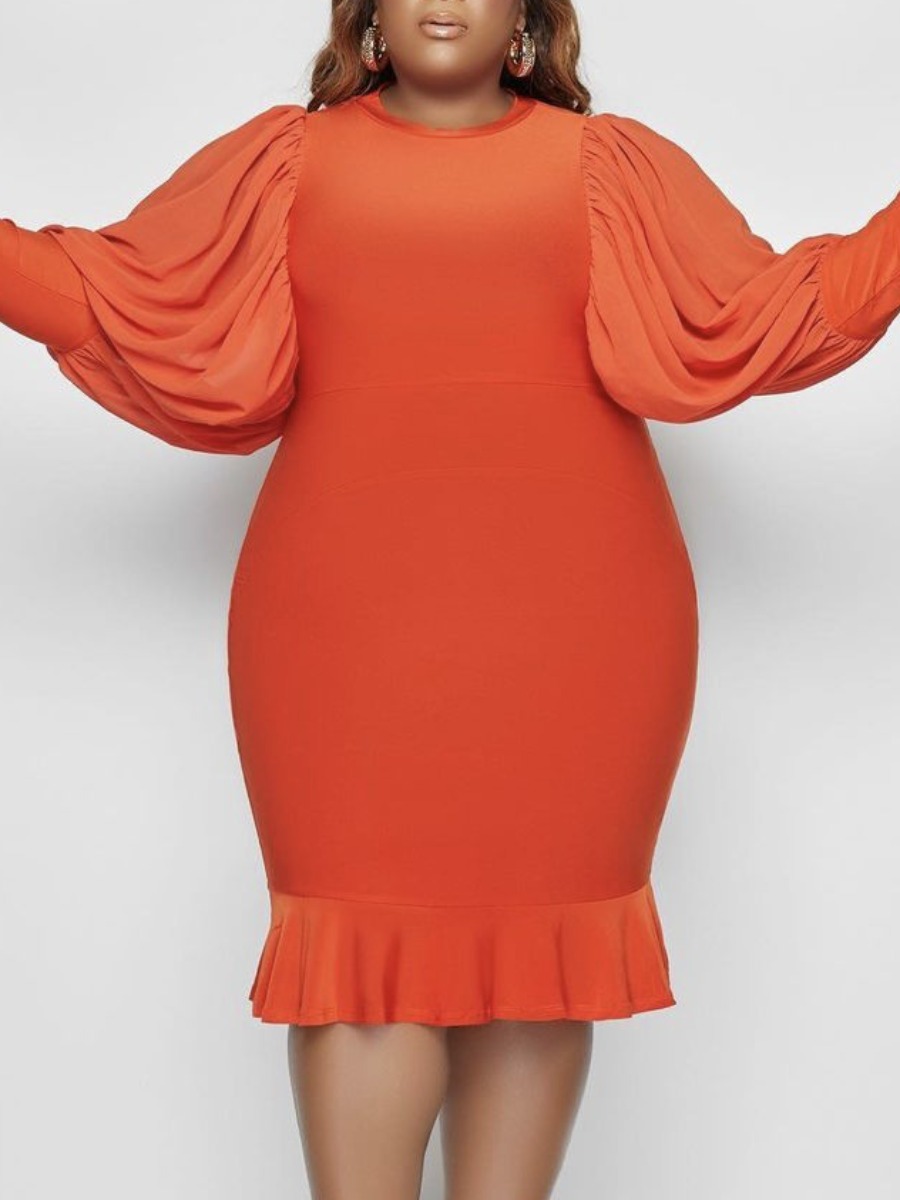 

LW Plus Size Bishop Sleeve Ruffle Hem Bodycon Dress, Croci