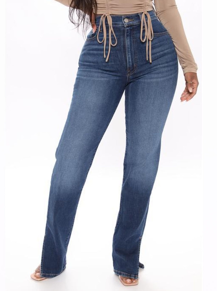 

LW High-waisted Slit Jeans, Deep blue