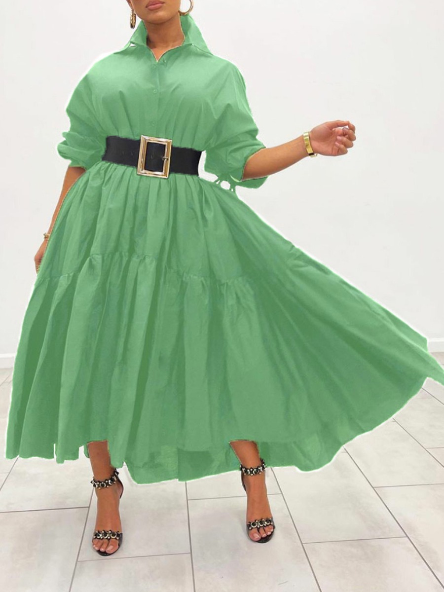 LW Plus Size Ruched Lantern Sleeve Solid Shirt Dress (Without Belt), Green
LW Plus Size Ruched Lantern Sleeve Solid Shirt Dress (Without Belt), Green