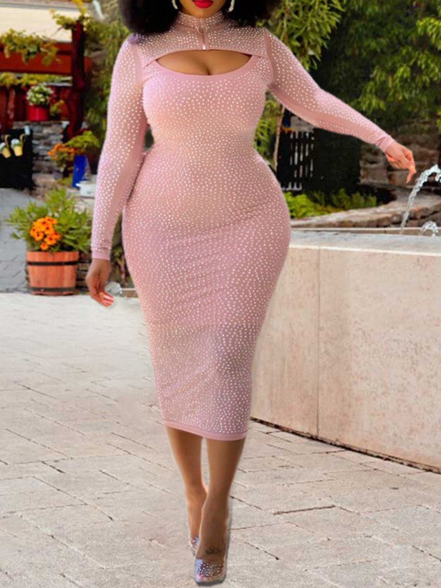 

LW SXY Plus Size Cut Out Sequined Bodycon Dress, Pink