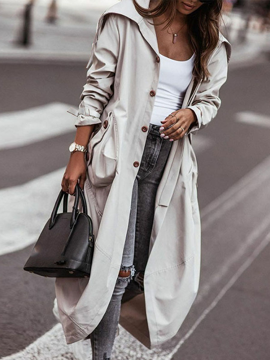 

LW Pocket Button Hoodie Trench Coats, Light grey