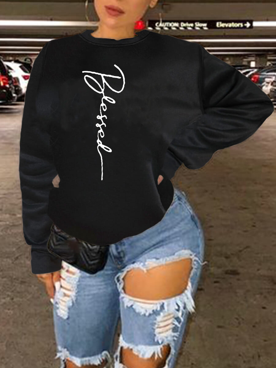 

LW Plus Size Letter Print Oversized Sweatshirt, Black