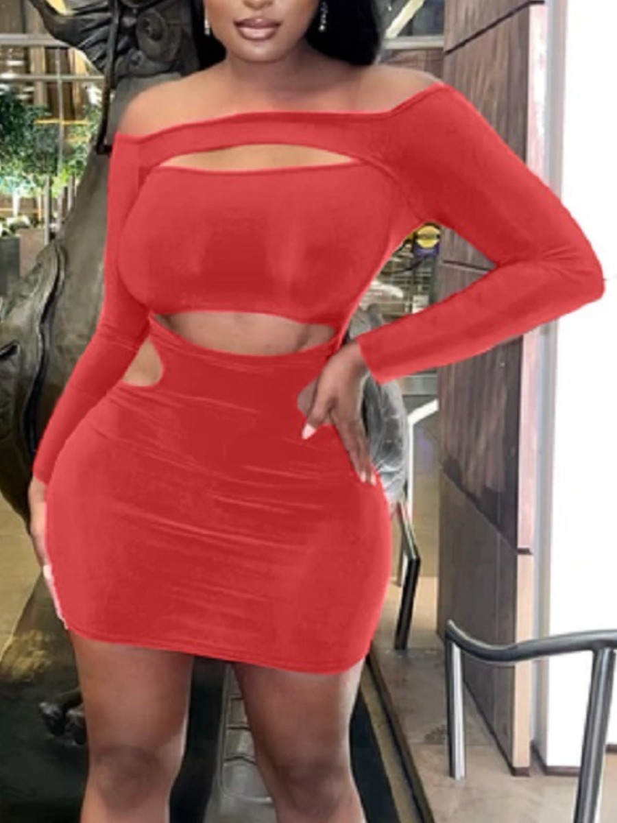 

LW SXY Cut Out Solid Bodycon Dress, Red