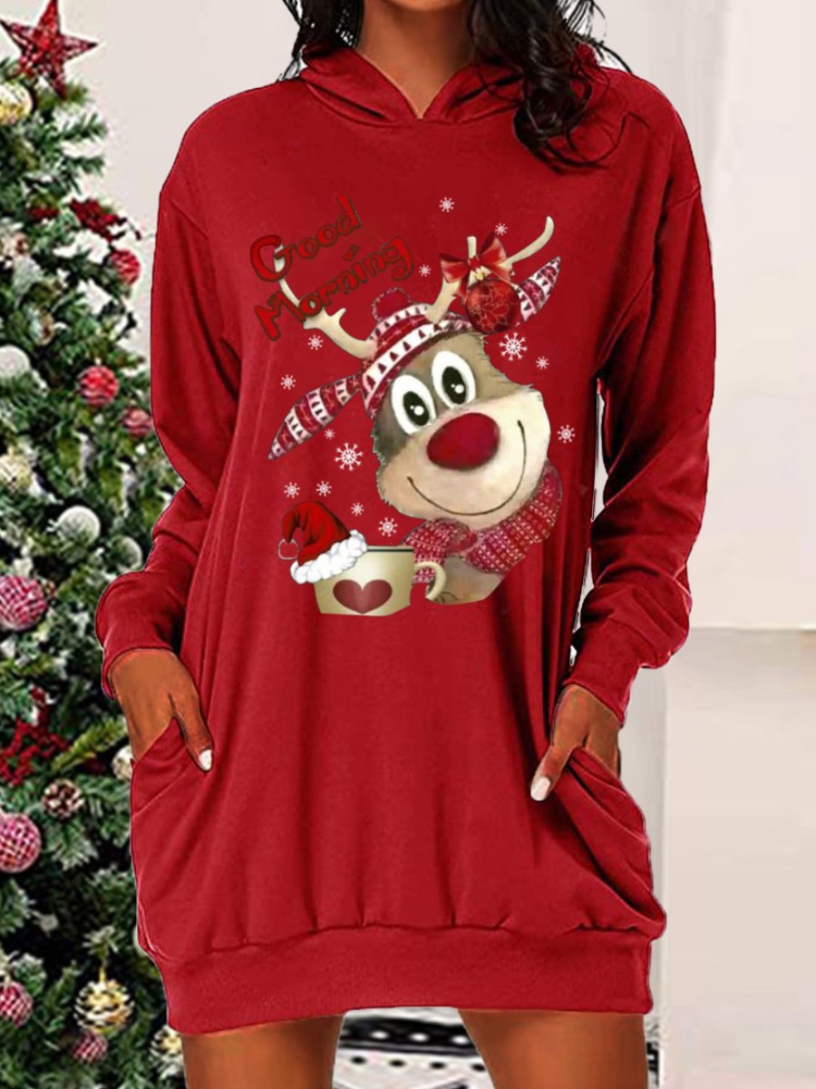 

LW Pocket Design Basic Christmas Sweat Dress, Bright red