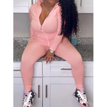 

LW BASICS Plus Size Zipper Design Skinny Pants Set, Light pink