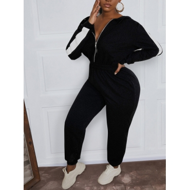 

LW Sweat Zipper Design Striped Jumpsuit, Black