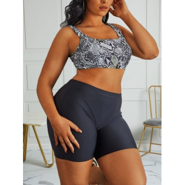 

LW Plus Size U Neck Cobra Print Tankini
