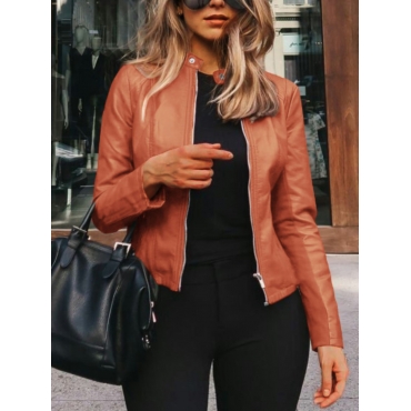 

LW Plus Size Zipper Design Leather Jacket, Orange