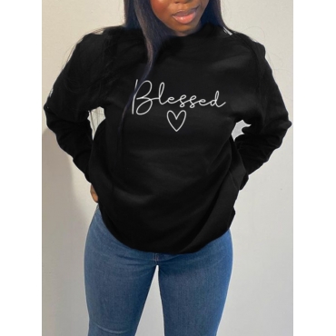 

LW Heart Letter Print Sweatshirt, Black