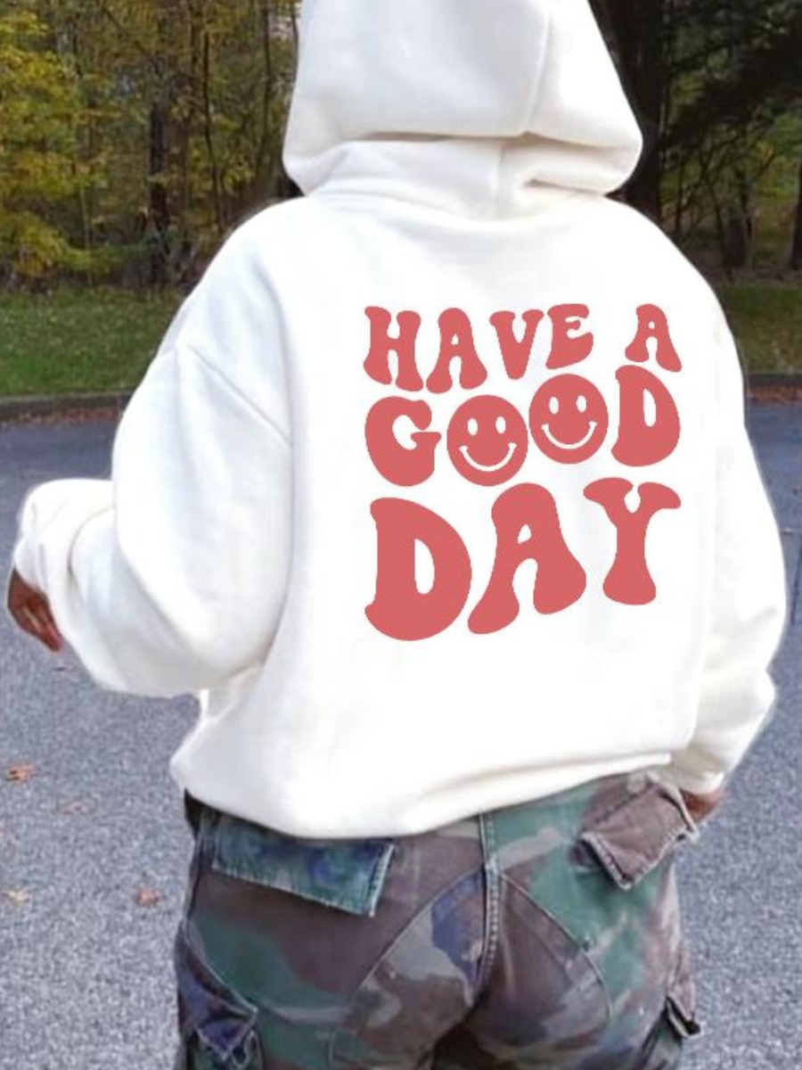 

LW Letter Print Oversized Hoodie, White