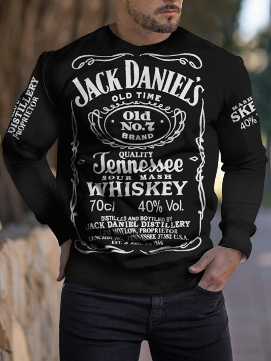 

LW COTTON Men Round Neck Letter Print Sweatshirt, Black