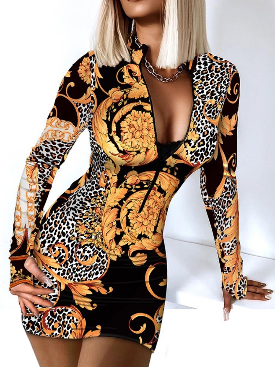 LW Floral Leopard Print Bodycon Dress