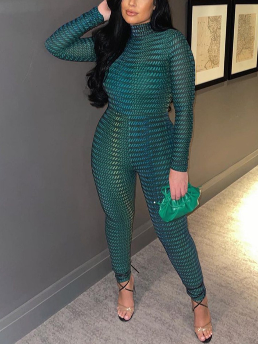 

LW Half A Turtleneck Skinny Jumpsuit, Green