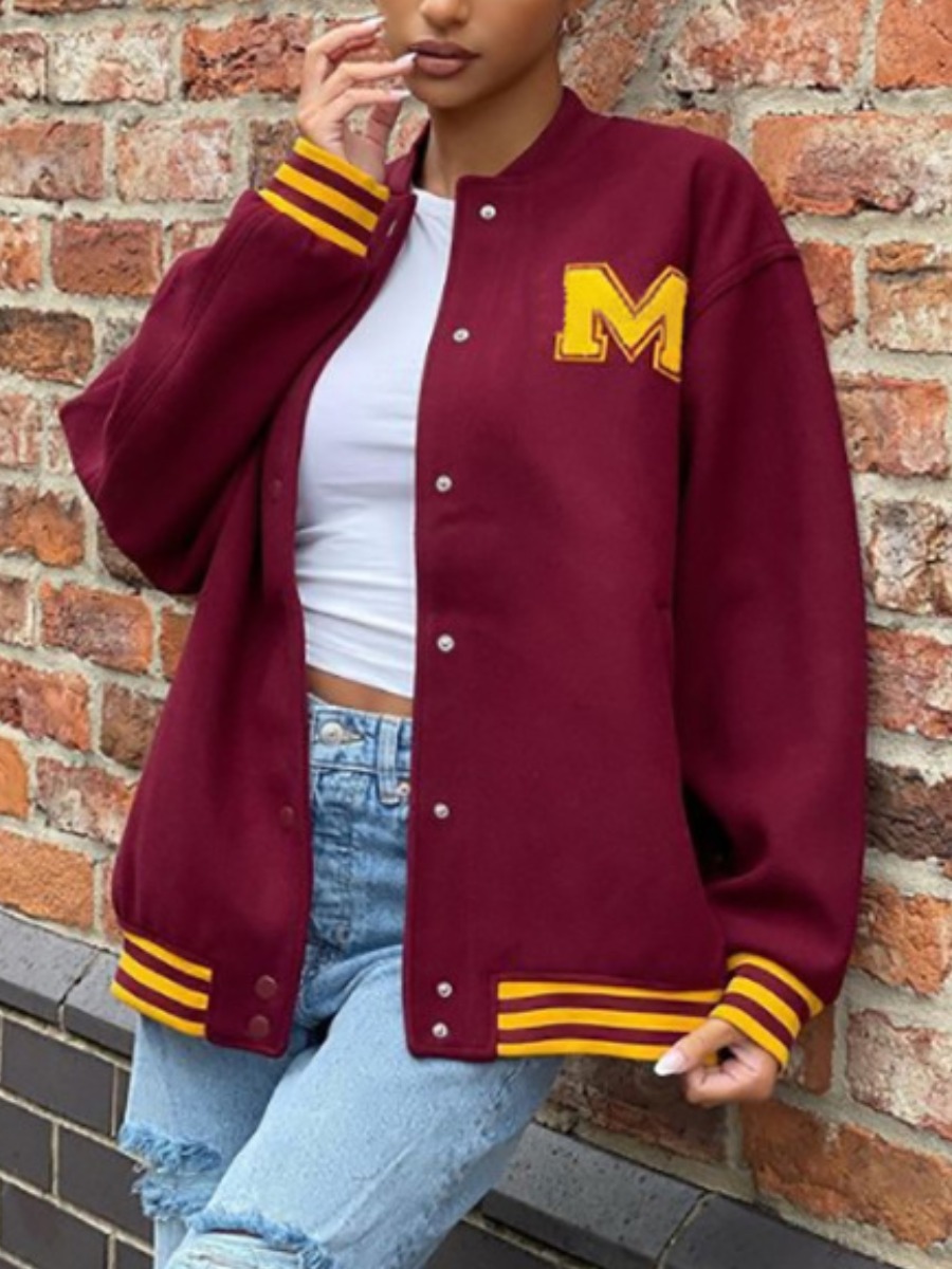 

LW Letter Decor Striped Jacket, Wine red