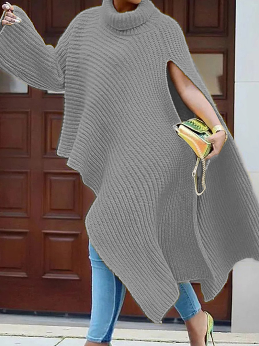 

LW Plus Size Turtleneck Split Oversized Sweater, Grey