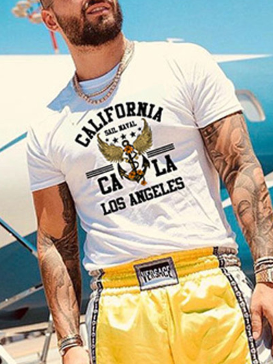

LW COTTON Men Round Neck Letter Print T-shirt, White
