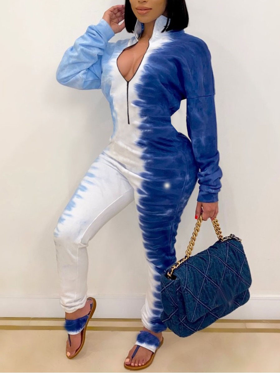

LW COTTON Dropped Shoulder Tie-dye Jumpsuit, Blue