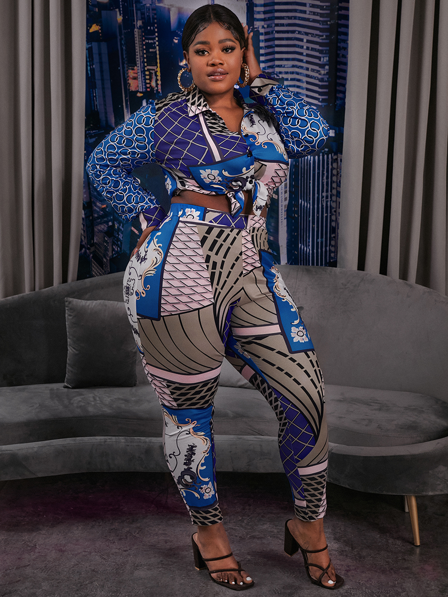 

LW Plus Size Mixed Print Regular Fit Pants Set, Multi