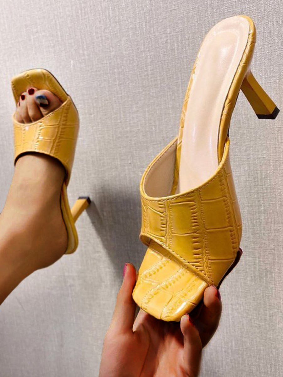 

LW Open Toe Embossed Heels, Yellow