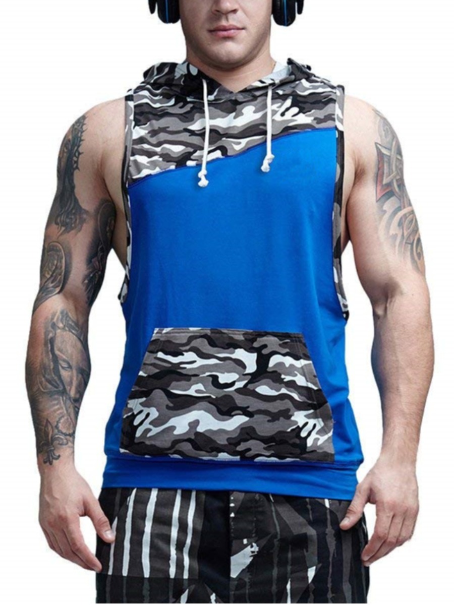 

LW BASICS Men Camo Print Kangaroo Pocket Vest, Blue