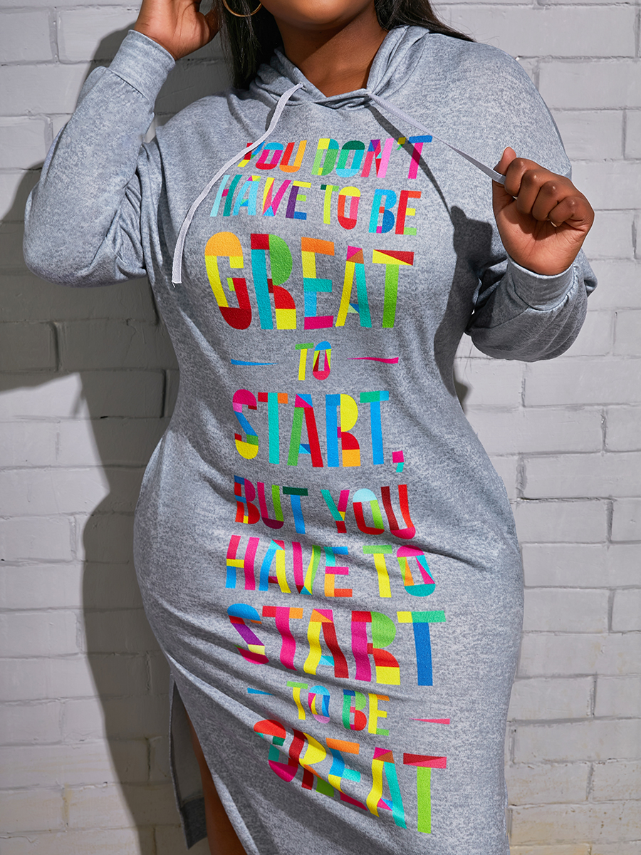 

LW Plus Size Letter Print Loose Sweat Dress, Grey