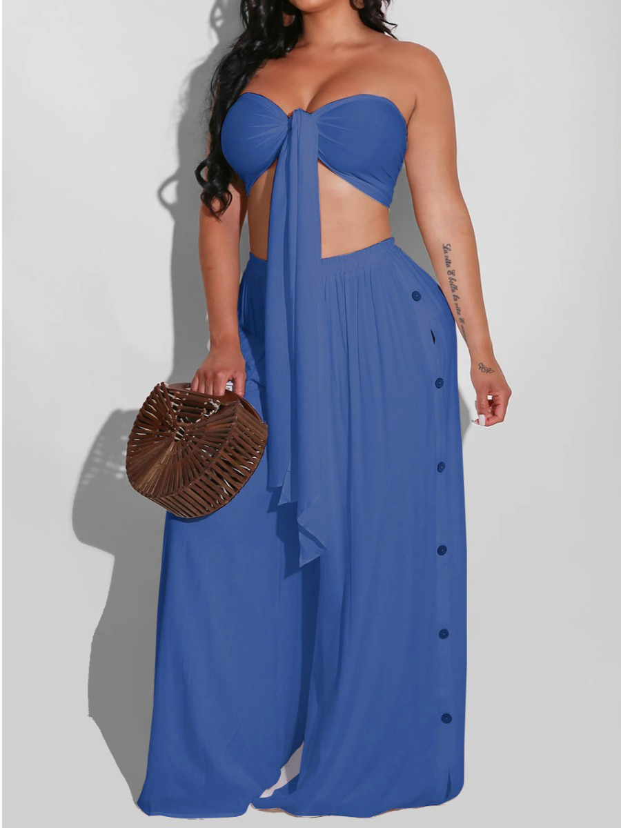 

LW Bandage Button Pants Set, Blue