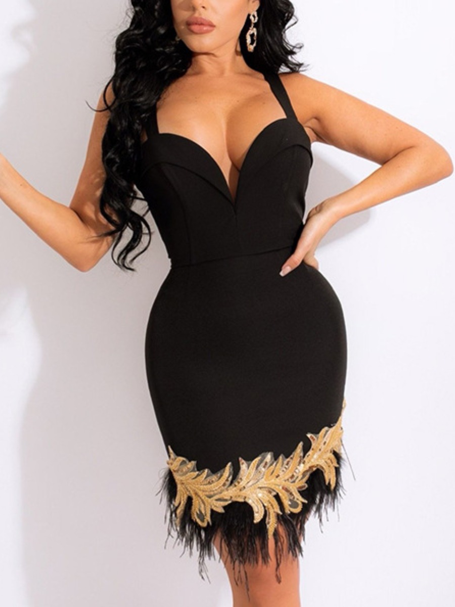 

LW SXY Tassel Design Bodycon Prom Dress, Black