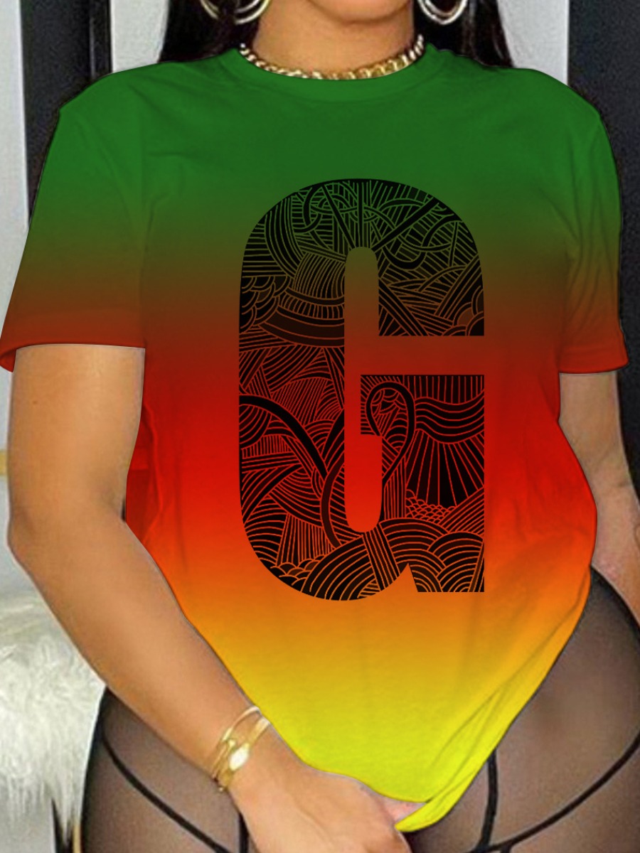 

LW Plus Size Gradient Letter Print T-shirt, Multi
