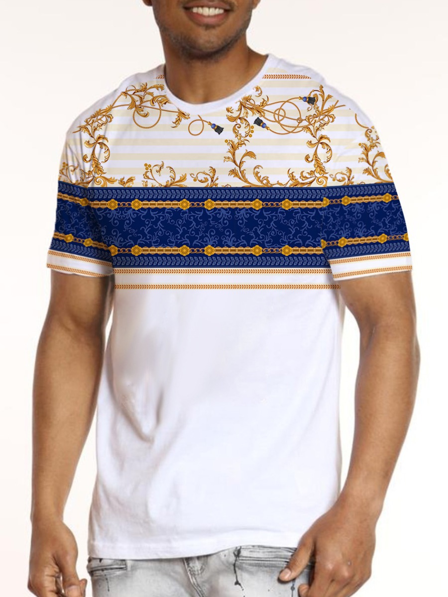 

LW BASICS Men Round Neck Mixed Print T-shirt, White