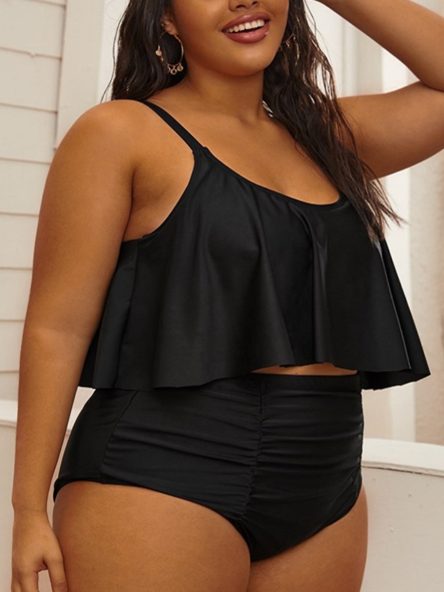 

LW Plus Size Adjustable Strap Tankini, Black