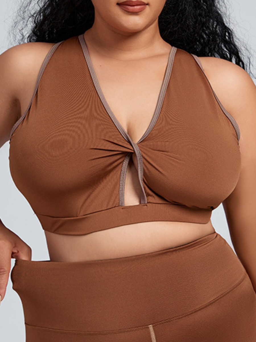 

LW Plus Size Twist Front Sports Bra, Brown