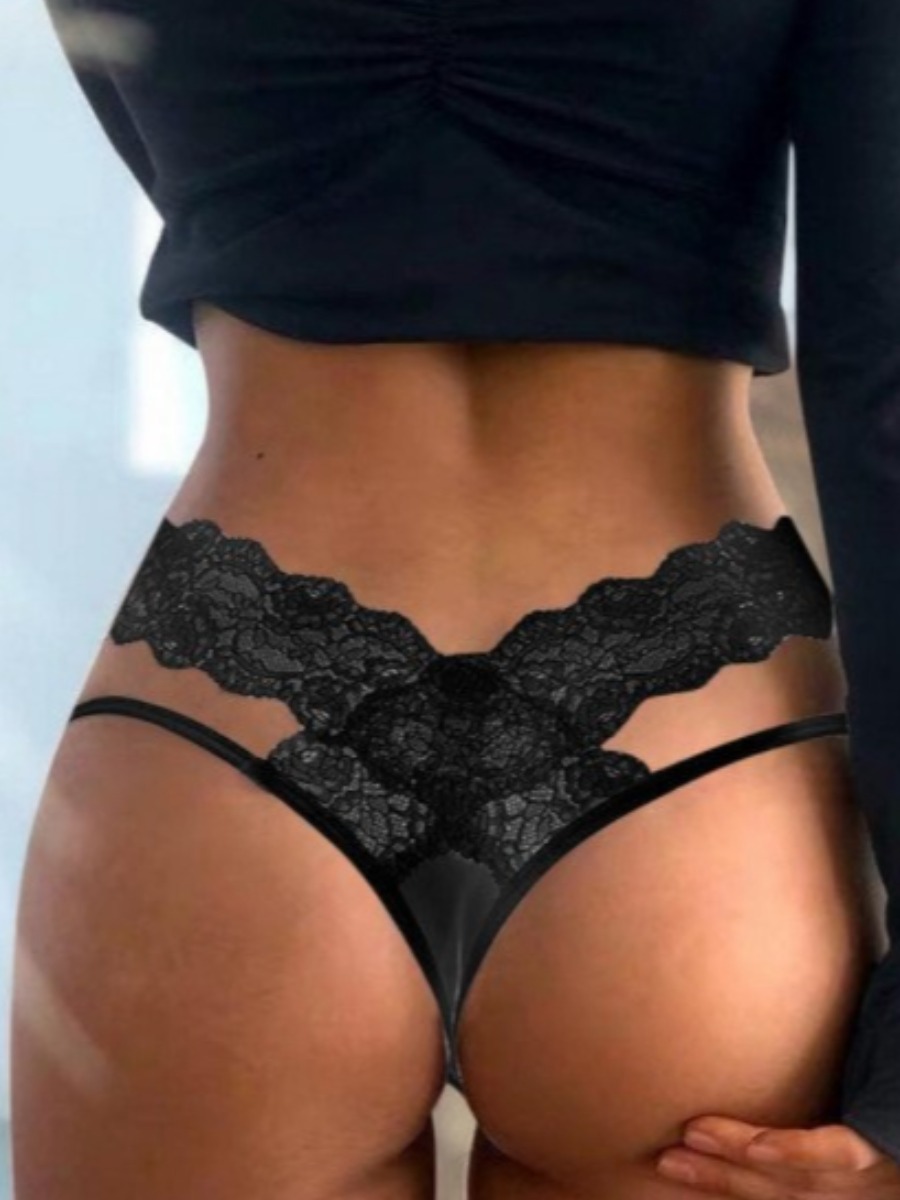 

LW SXY Lace Scalloped Thongs, Black