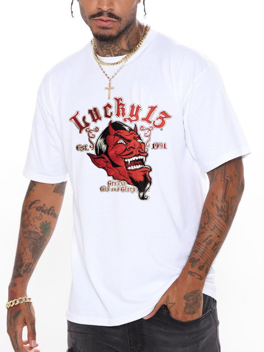 

LW COTTON Men Cartoon Letter Print T-shirt, White
