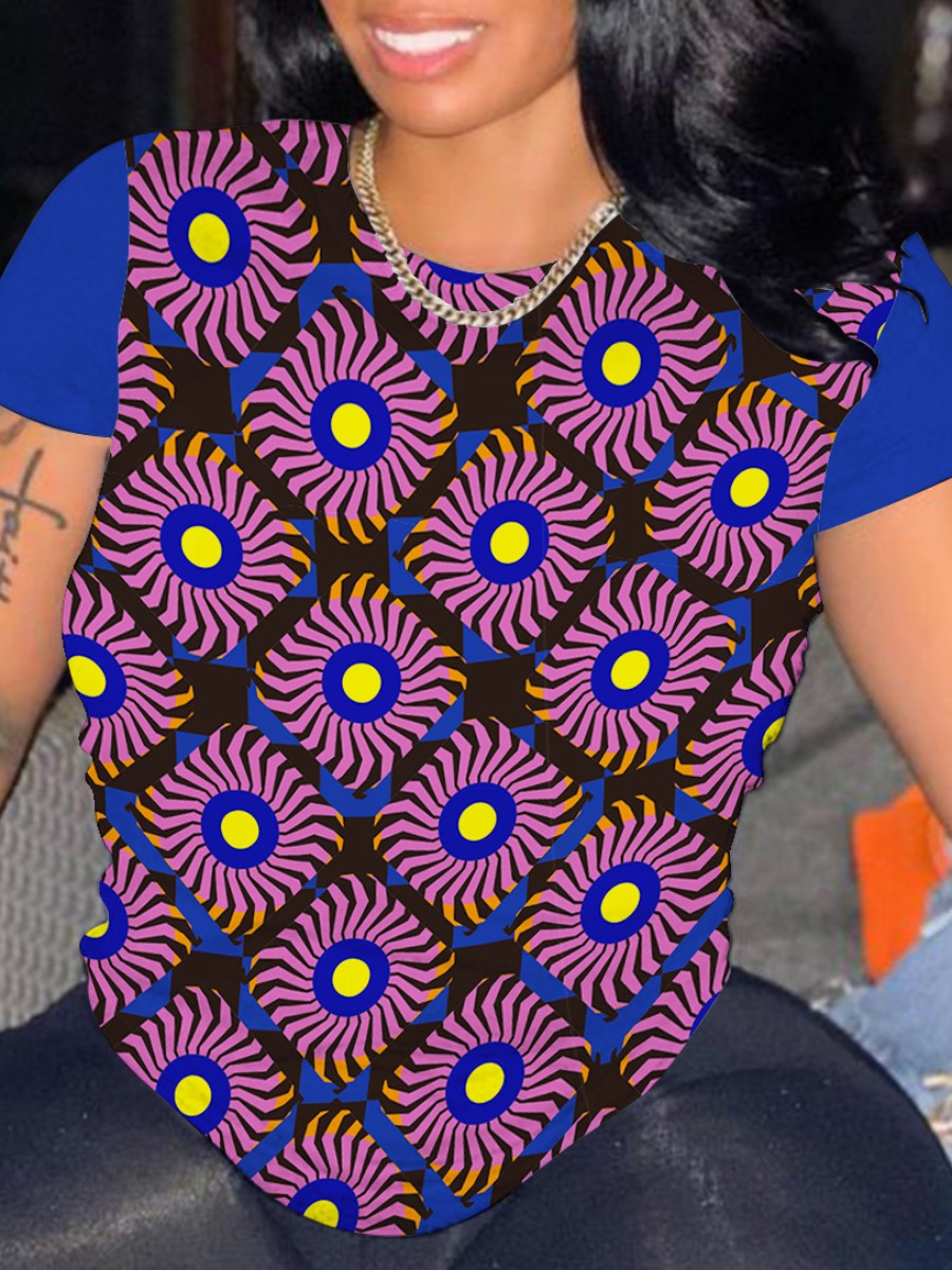 

LW Round Neck Mixed Print T-shirt, Multi
