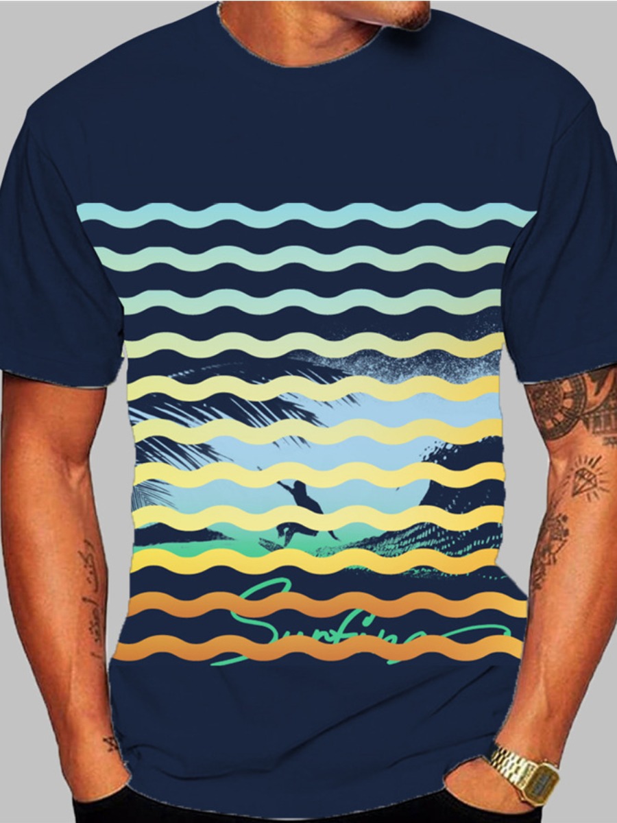 

LW Men Gradient Striped T-shirt, Deep blue