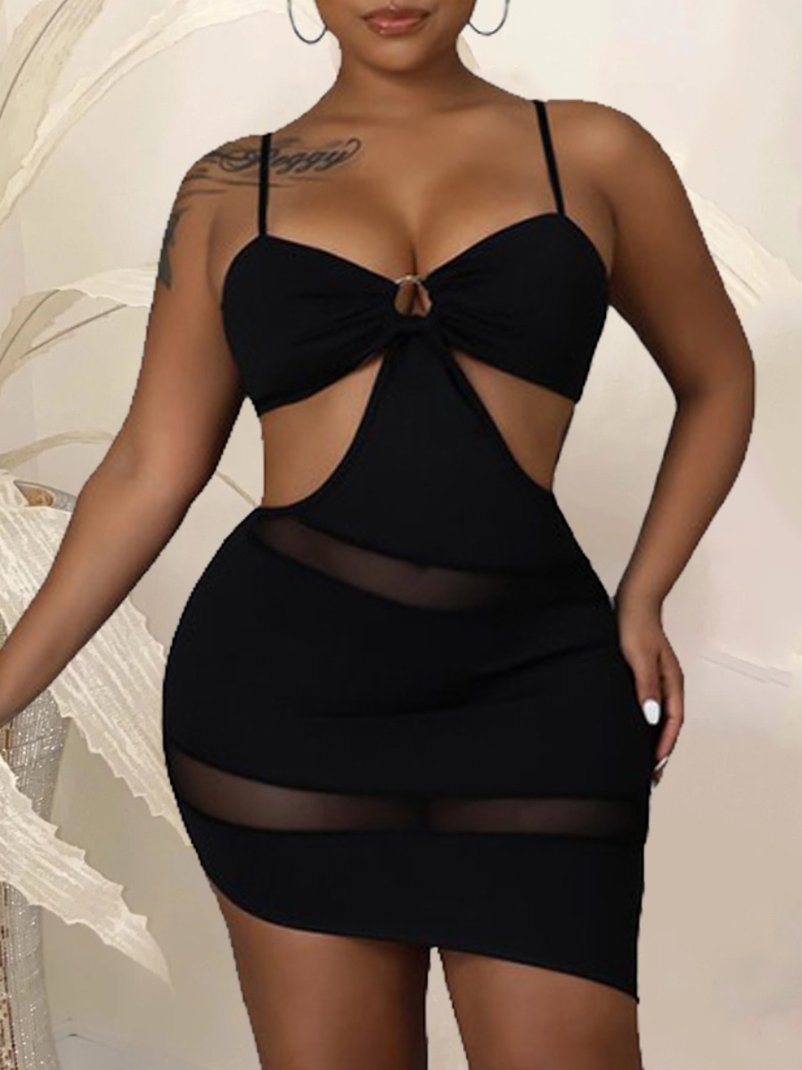 

LW SXY Cami Asymmetry See-through Bodycon Dress, Black