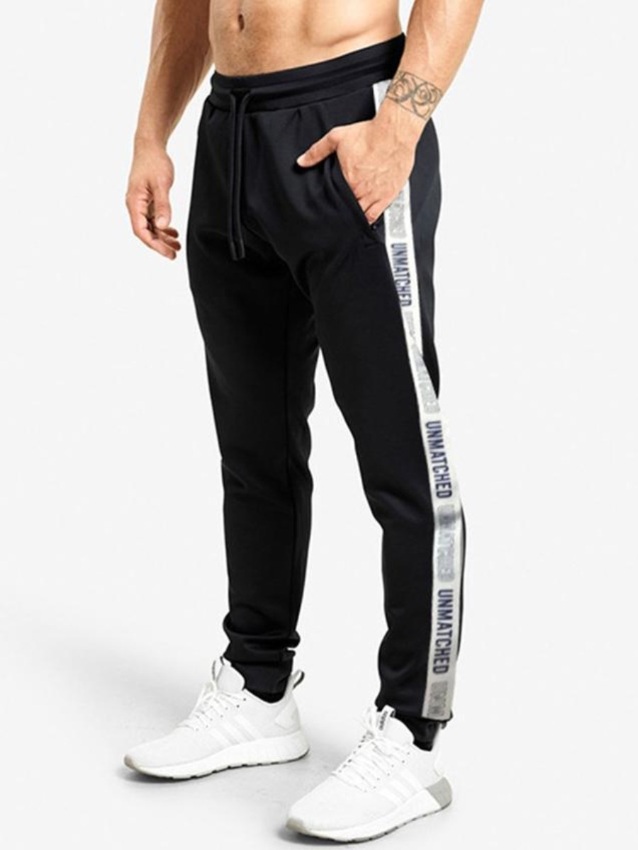 

LW Men Letter Print Striped Pants, Black