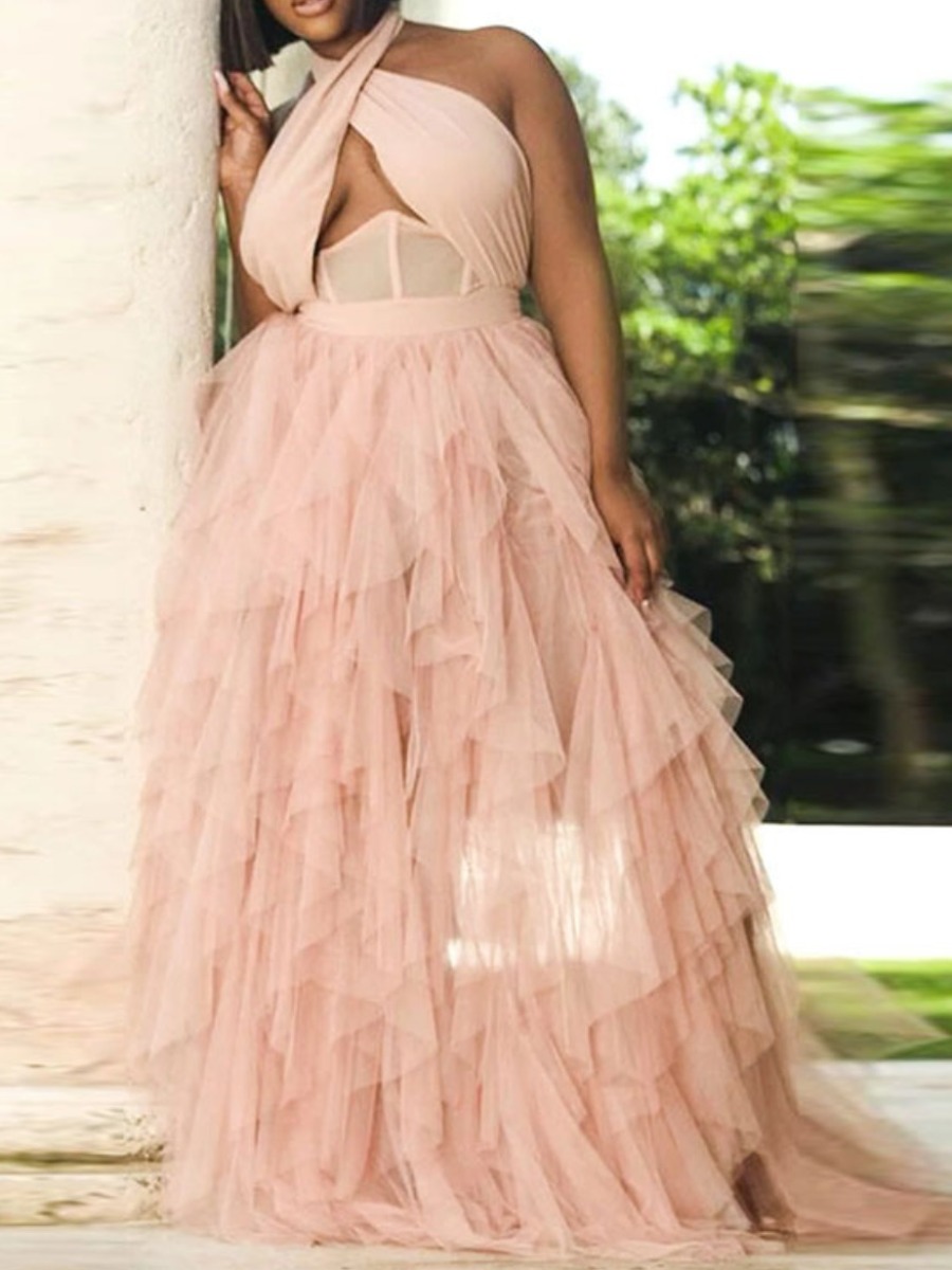 LW SXY Plus Size Gauze Flounce Design Wedding Dress