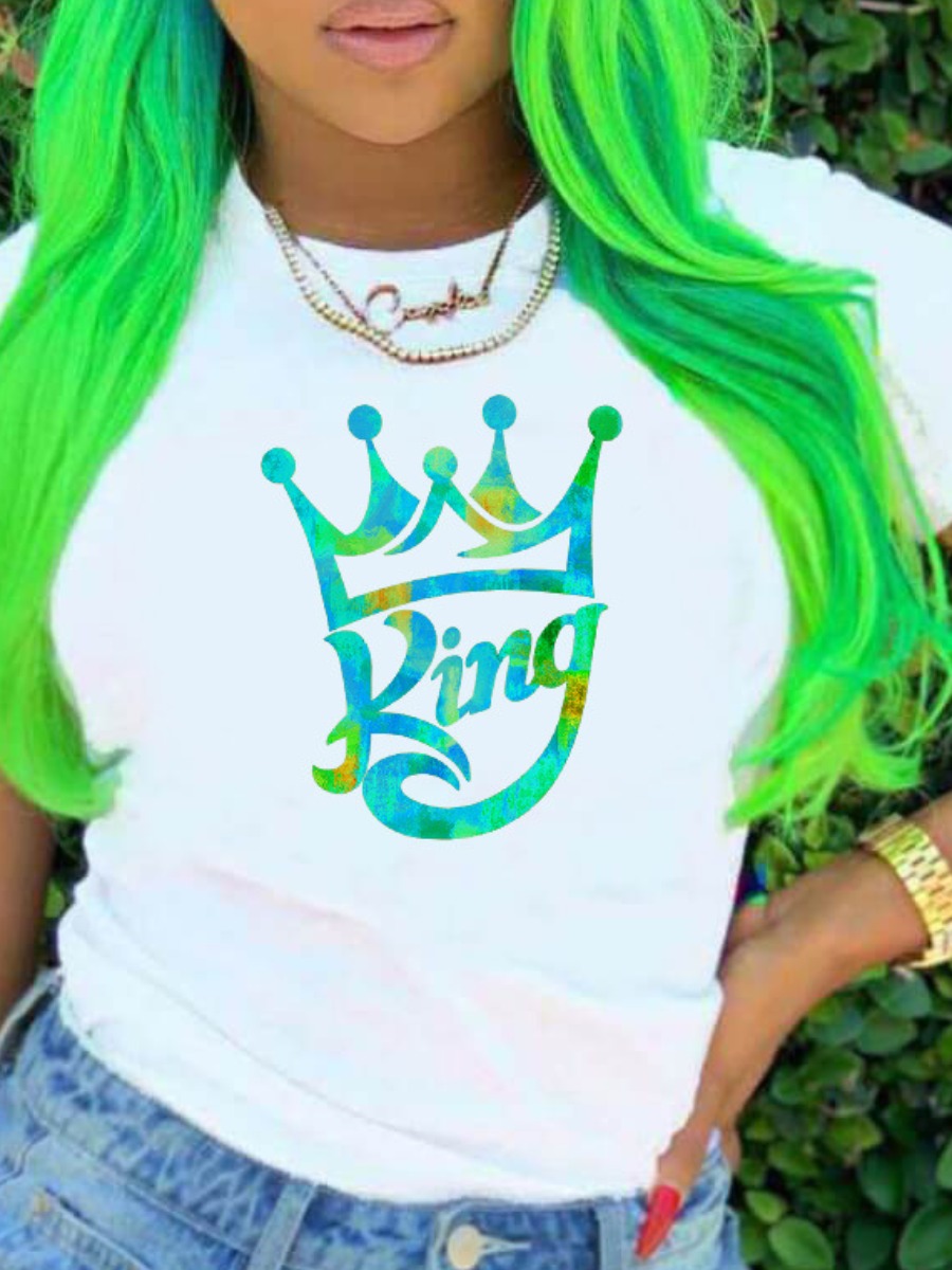 

LW King Letter Print T-shirt, White