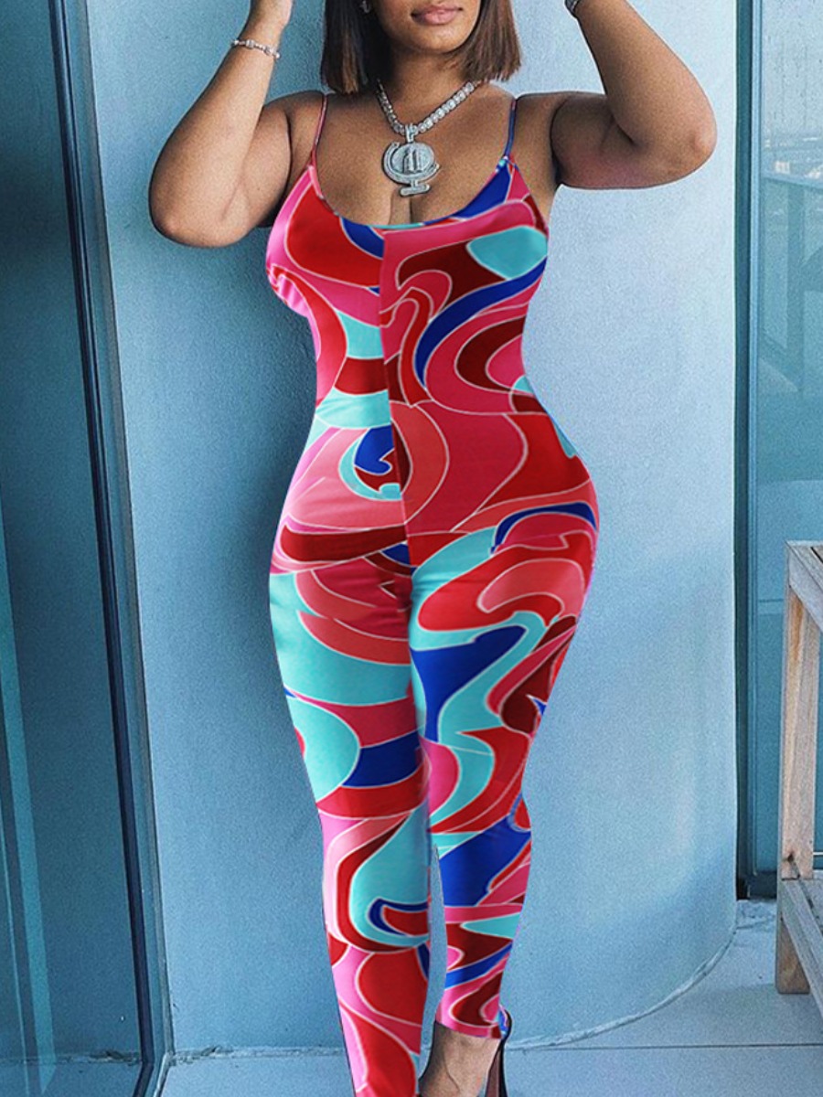

LW Polyester Pattern Mixed Print Skinny Jumpsuit, Multi