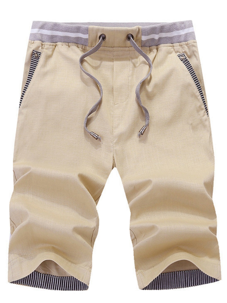 

LW BASICS Men Striped Drawstring Shorts, Khaki