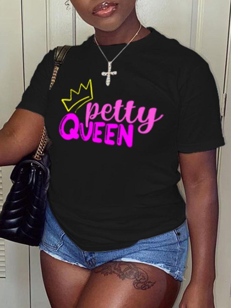 

LW Polyester See-through Queen Print Regular T-shirt, Black