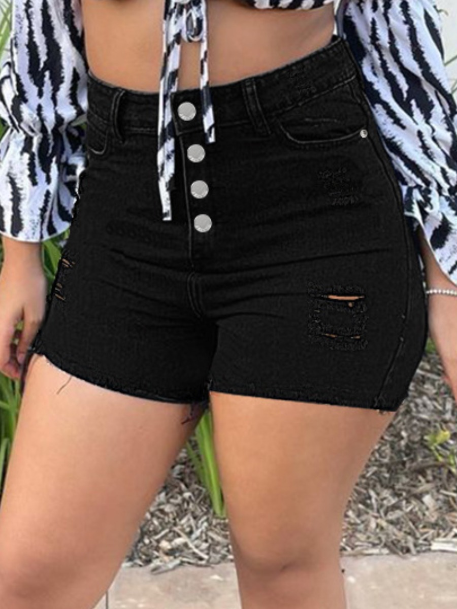 

LW High-waisted High Stretchy Ripped Denim Shorts, Black