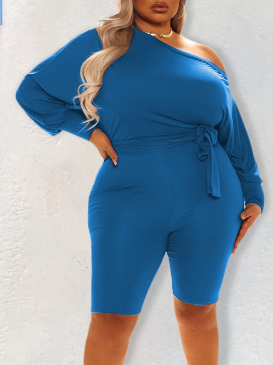 

LW Plus Size Boat Neck Bandage Design Romper, Blue