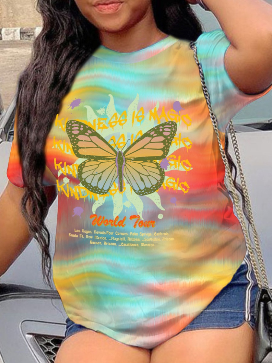 

LW Butterfly Print Tie-dye T-shirt, Multi