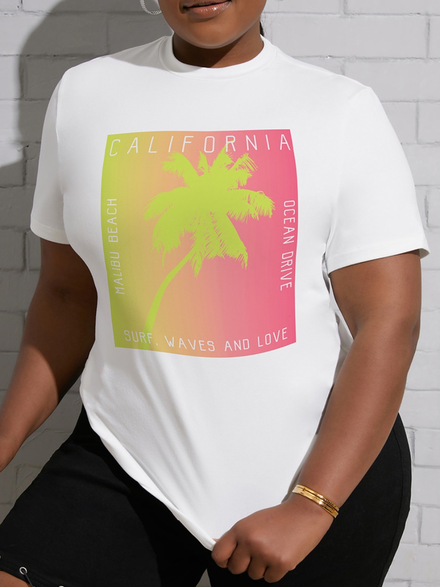 

LW Plus Size Gradient Letter Print T-shirt, White