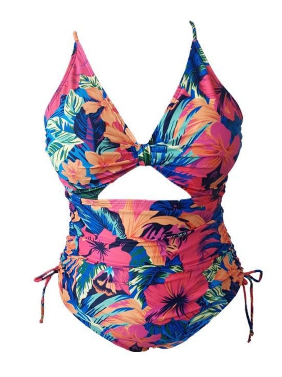 LW Plus Size Floral Print Drawstring One-piece Swimsuit