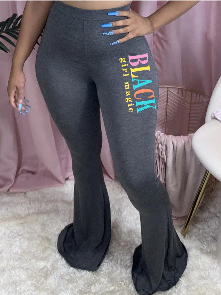 

LW Letter Print Flared Pants, Dark grey